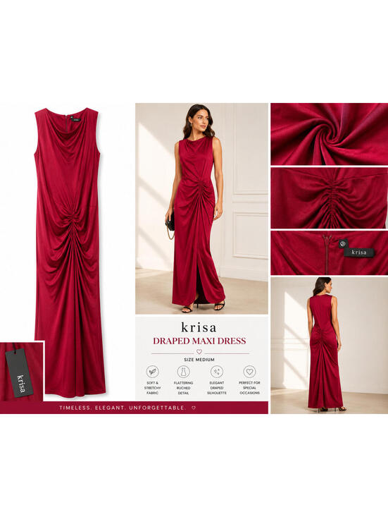 Krisa Dresses & Skirts - Krisa Red Draped Maxi Dress Medium Sleeveless Ruched Side Elegant Formal Evening